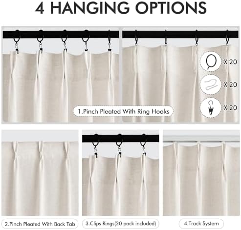 ANRODUO Natural Pinch Pleated Linen Curtains 84 Inches Long 2 Panels
