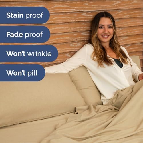 Heathered Tan 4-Piece Sheet Set & Pillowcase Bedding Bundle