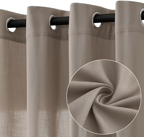 Jowels Taupe Linen Grommet Curtains 84 Inch Length 2 Panels for Living
