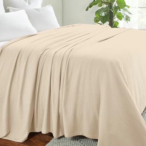 Waffle Weave Honeycomb Knit Cotton Blanket, Soft Breathable Textured
