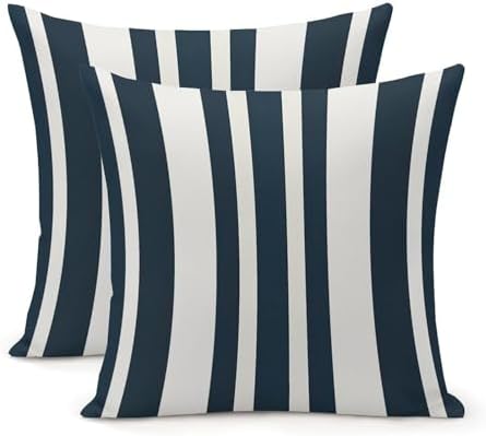 ArogGeld Dark Blue and White Stripes Cushion Covers Set of 2 20x20in
