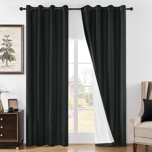Joydeco Black Blackout Curtains 96 Inches Long - 100% Blackout Curtain