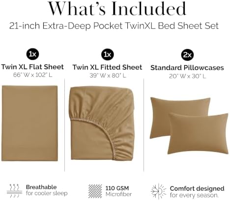 4 Piece 21 Inch Deep Pocket Sheets Twin XL Size Set Soft Microfiber