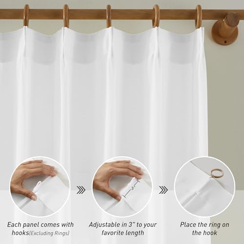 KangBang Light Filtering White Pleated Curtains 108 Inches Long 2