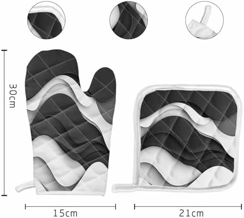 Quilted Cotton Terry Cloth Oven Mitt, Pot Holder Grey White Black