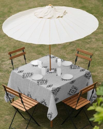 Aztec Outdoor Tablecloth 60"x60" Table Cover with Umbrella Hole and