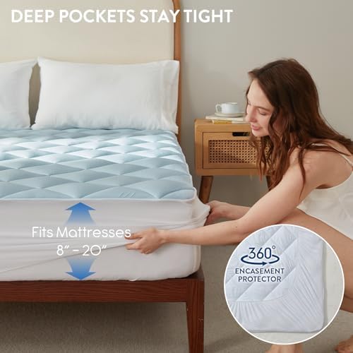 SureFit Cooling Mattress Topper Queen,Gel-Infused Memory Foam Mattress