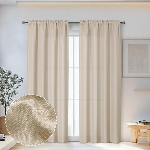 OWENIE Bob Linen Curtains 84 Inch Length 2 Panels Set for Living Room