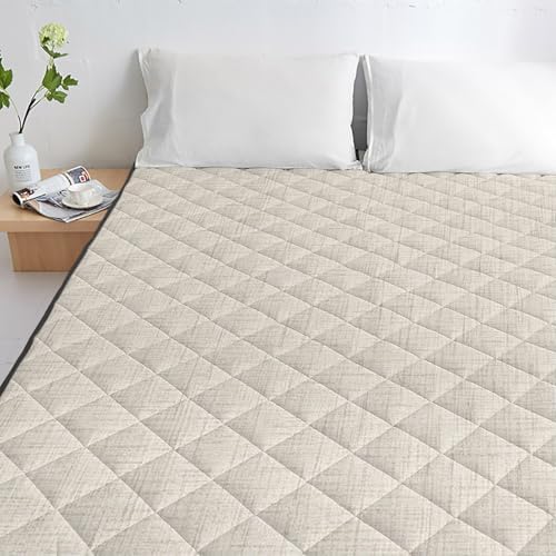 T&H XHome Soft Beige Linen Weave Quilt California King Luxury Quilted