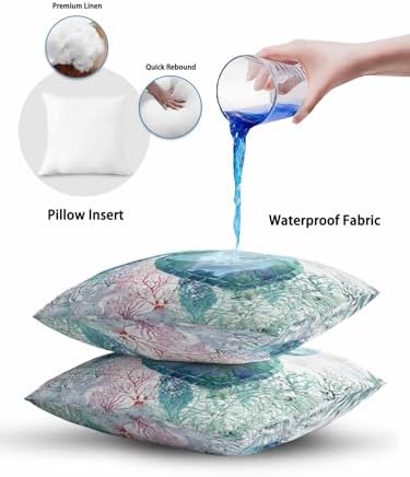 Throw Pillows 12x20 Set of 2, Teal Sea Turtle Waterproof Outdoor