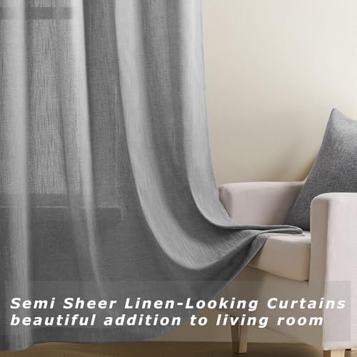 Semi Sheer Curtains 63 Inch Long Grommet Privacy for Living Room