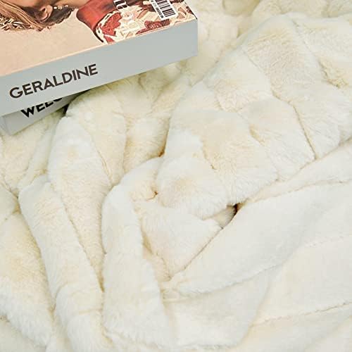 Stripe Faux Fur Throw Blanket with Sherpa Back, 50"x60", Cream Beige