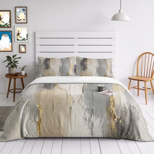 Textured Plaster Queen Duvet Cover Set, Minimalist Abstract Gray Beige
