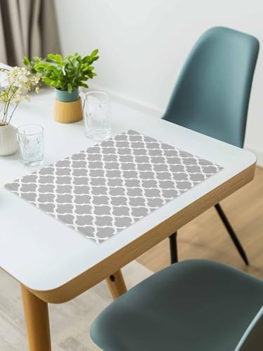 Placemats Set of 8 for Dining Table, Morocco Plaid Grey Washable