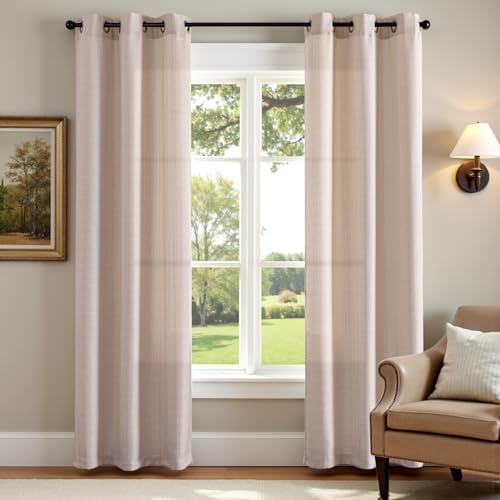 jinchan Taupe Linen Textured Curtains 84 Inch Long 2 Panels for Living