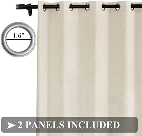Fcosie 52 W x 120L Inches Natural Linen Blended Curtains with Anti