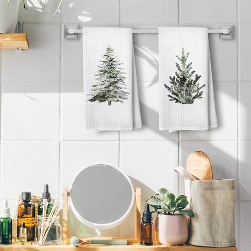 Winter Christmas Tree Kitchen Towels, Vintage Christmas Tree Decor
