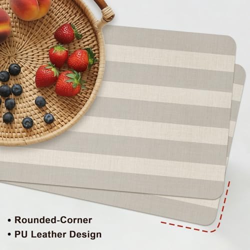 Minimalist Taupe Stripes Leather Placemats Set of 6,12x18