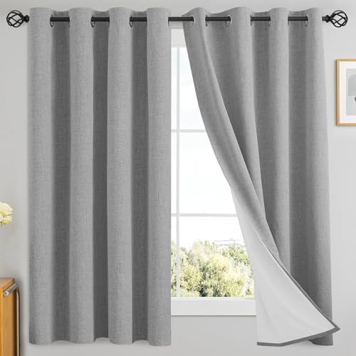 Yakamok Dove Grey Linen Textured Curtains 63 Inches Long for Living