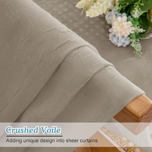 Chyhomenyc Crushed Sheer Taupe Curtains 63 Inch Length 2 Panels, Light