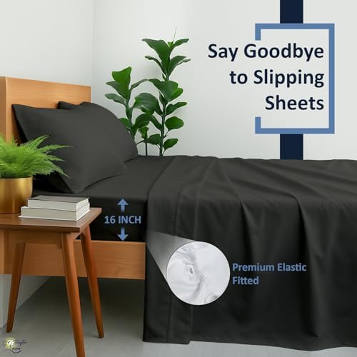 Cottington Lane King Sheet Set, 4 Piece 100% Cotton, 16" Deep, Dark