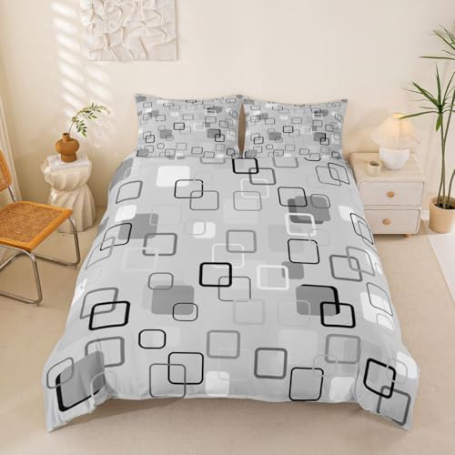 Erosebridal Gray Abstract Squares Bedding Set King Modern Aesthetic