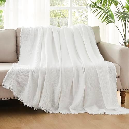 WDCOZY 100% Cotton Muslin Blanket King Size 4-Layer for Bed Breathable