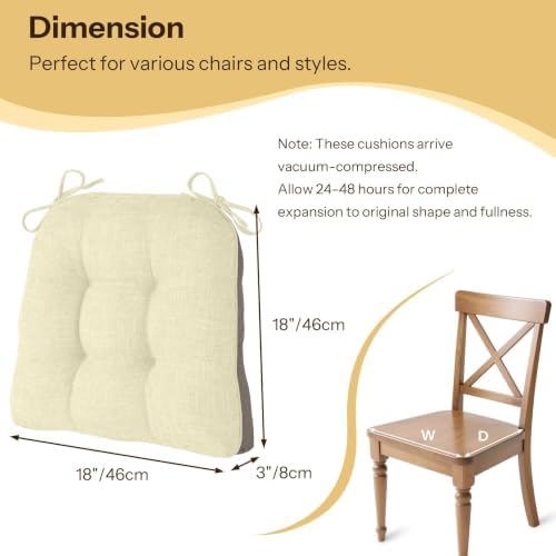 Chair Cushions for Dining Chairs Set of 2, 18"x18"x3", Beige