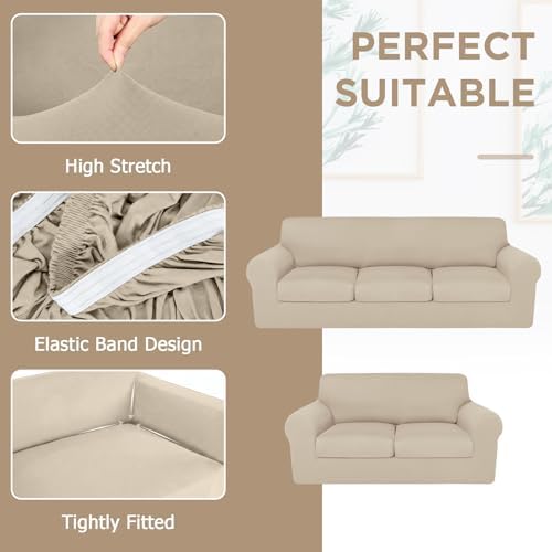 HunnmingRe Stretch Couch and Loveseat Covers Set,5 Seats,Beige