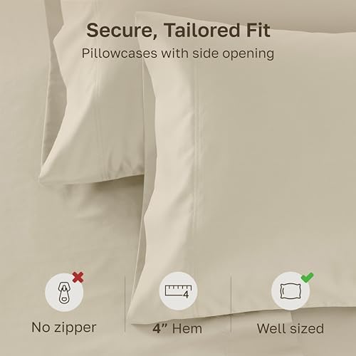 California Design Den 600 TC Set of 2 Queen-Size Pillow Cases, Beige