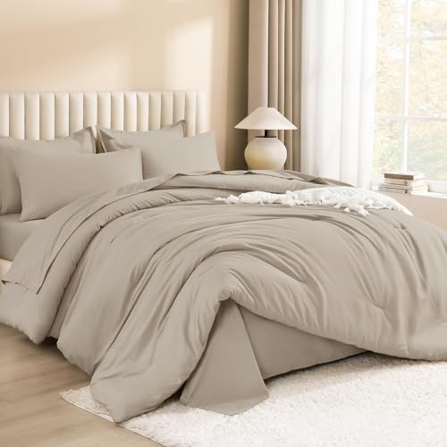 Litanika Oversized King Comforter with Sheets Oatmeal - 7 Pcs Bed in a