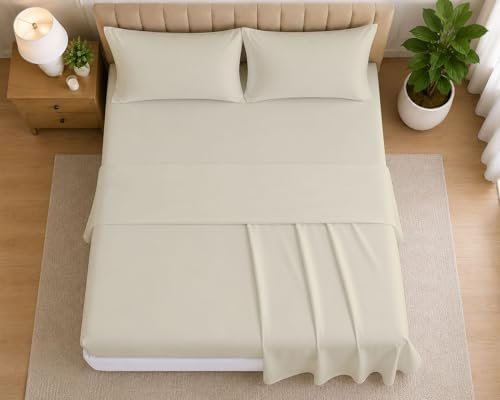 Sheets Set, Breathable Luxury Microfiber 4 Piece Bed Sheet Set with