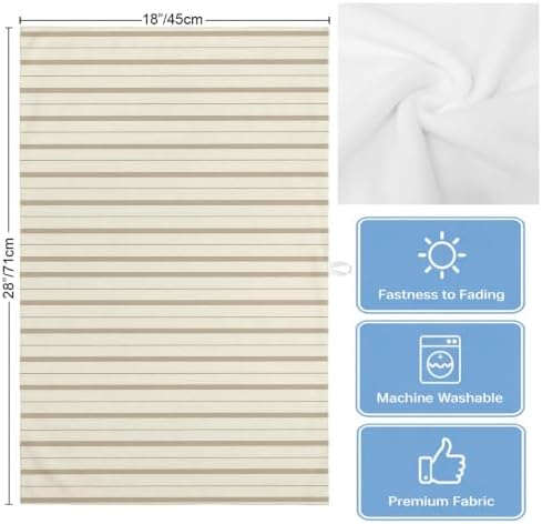 Beige Brown Striped Kitchen Towels Set of 3, Absorbent Dish Towels for