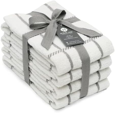 100% Cotton Terry Dish Towels, 4 Pack Checks, 16 x26 Inches, Super