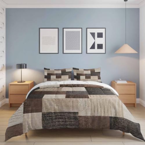 Brown Abstract Art Duvet Cover Queen Size Bedding Set 4 Pieces, 1