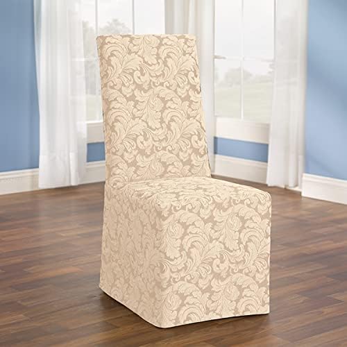 SureFit Scroll Long Dining Chair Slipcover in Champagne