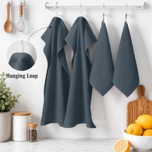 Homaxy 12 Pack 100% Cotton Kitchen Towels and Dishcloths Set, Dark