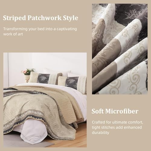 DJY King Quilt Set, Boho Lightweight Striped Bedspread Coverlet Set