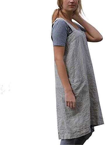Cotton Linen Apron Cross Back Apron for Women with Pockets Pinafore