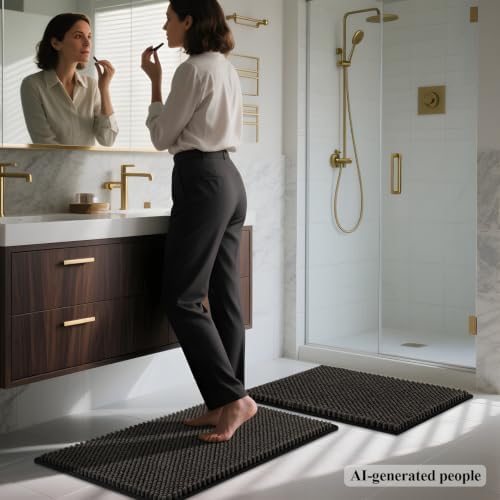 BSICPRO Bathroom Rugs Set 2 Piece, Black, 20"x32" Plus 16"x24"