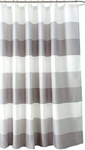 Silver Gray Fabric Shower Curtain for Bathroom: Hotel Luxury Waffle