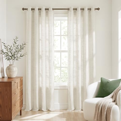 NICETOWN Semi Sheer Linen Burlap Curtains for Living Room, Grommet