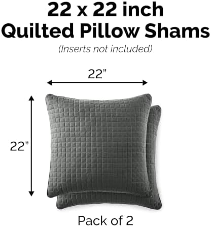 2-Piece Quilted Euro Pillow Shams 22x22 Inch Soft Microfiber Slate