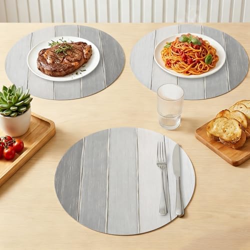 Minimalist Wood Grain Faux Leather Placemats Set of 6, 15in