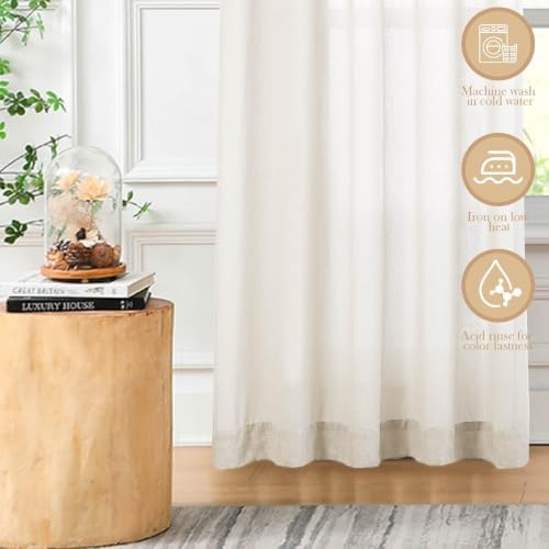 2 Panels Semi Sheer Linen Back Tab Curtains for Living Room, 40"W x
