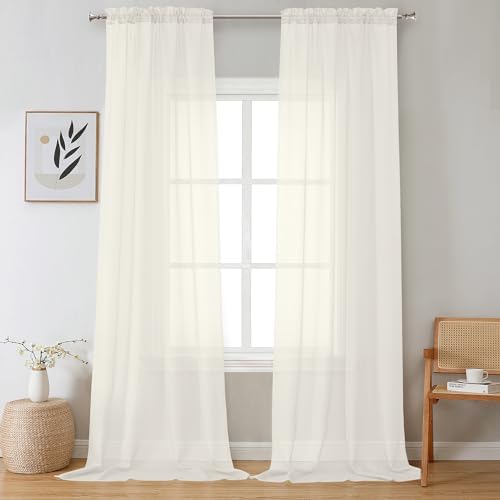 OVZME 2 Pack Ivory Sheer Curtain Panels - 120 Inches Length Light