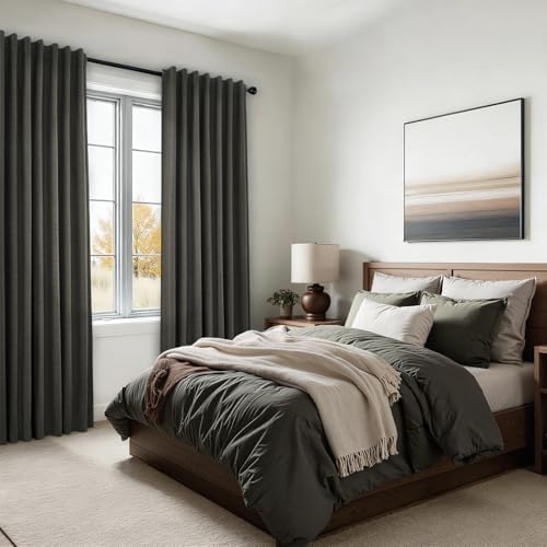 Topfinel Extra Long Grey Linen Blackout Curtains 120 inches Long