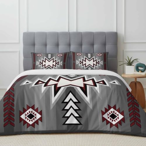 4 Piece Duvet Cover Set for Full Size Bed,Retro Bohemian Gray Pattern