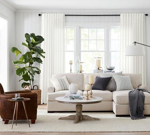 Jowels Ivory Linen Curtains 108 Inch Long 2 Panels for Living Room