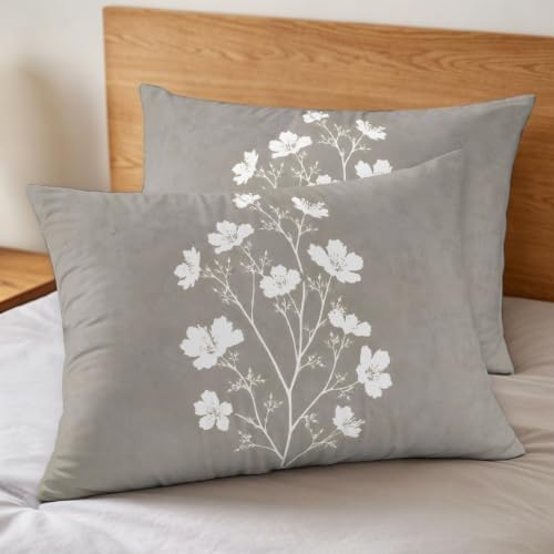 Gray Floral Blossom Duvet Cover Set 3 Pieces with Zipper Closure